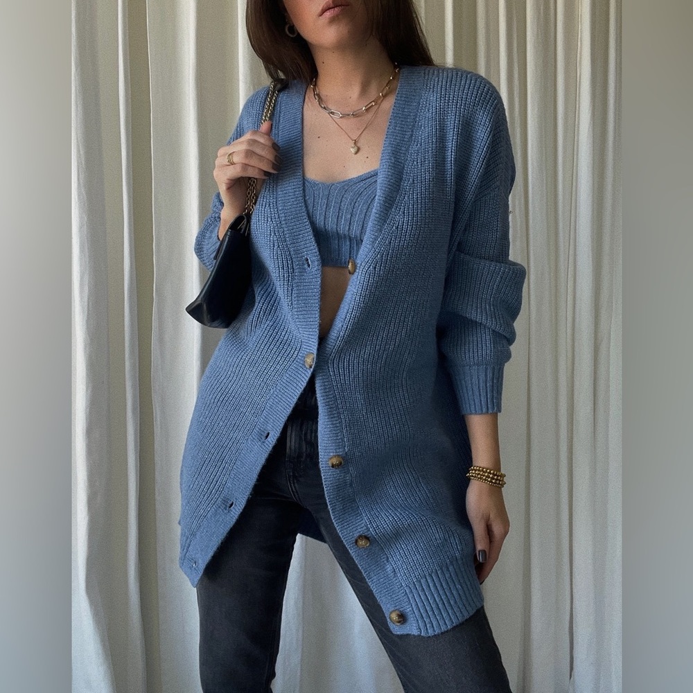 CARDIGAN two-piece knitted cardigan — In Denim Blue